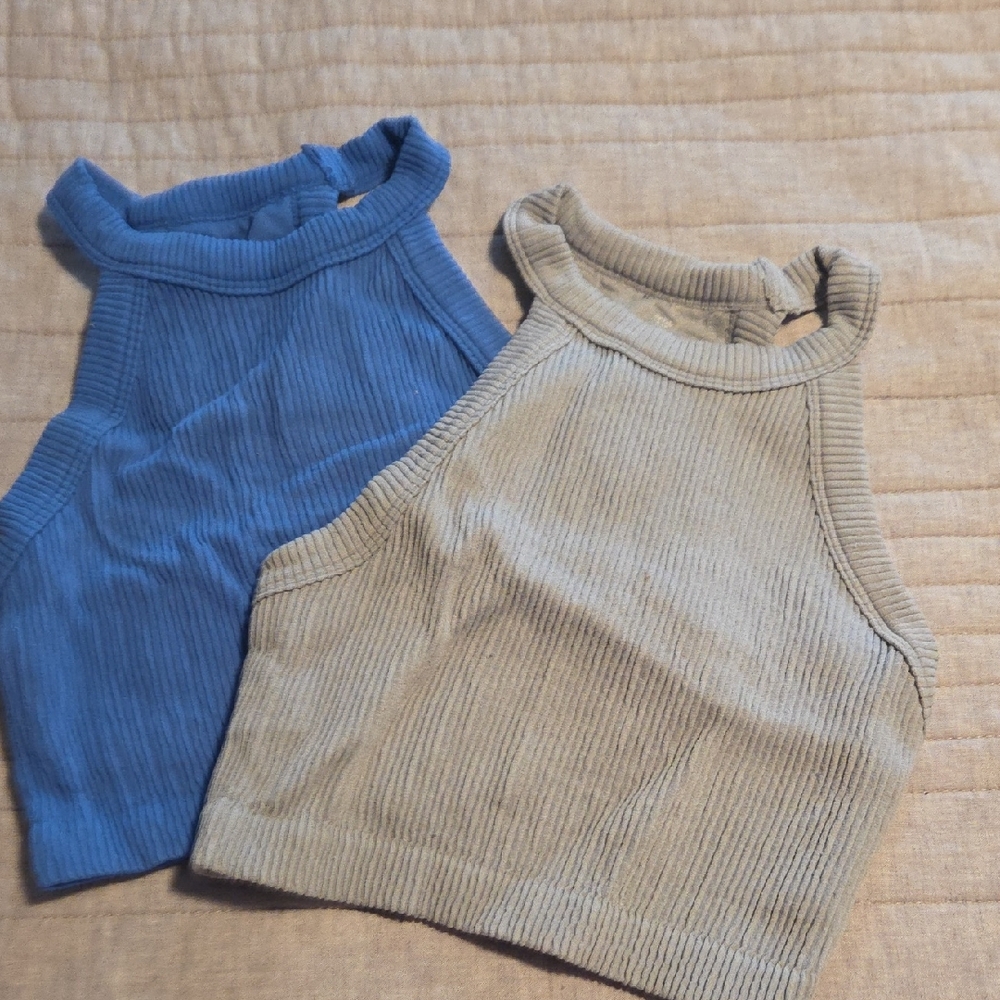 Aerie Ribbed Crop Tops - Blue & Gray